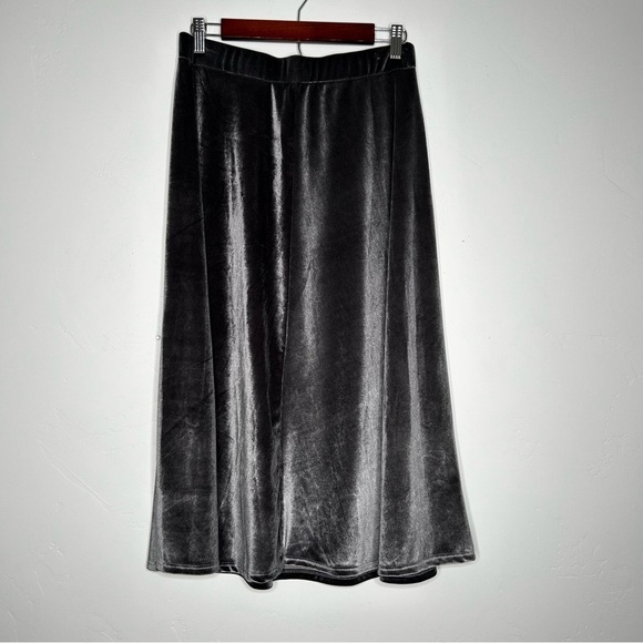 J Lee Silver Gray Velvet Midi A Line Skirt Size Medium Holiday Party Fall Autumn - Picture 2 of 8